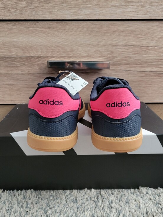 Adidas Navy Blue Sneakers with Pink Stripes and Gum Sole Size:7